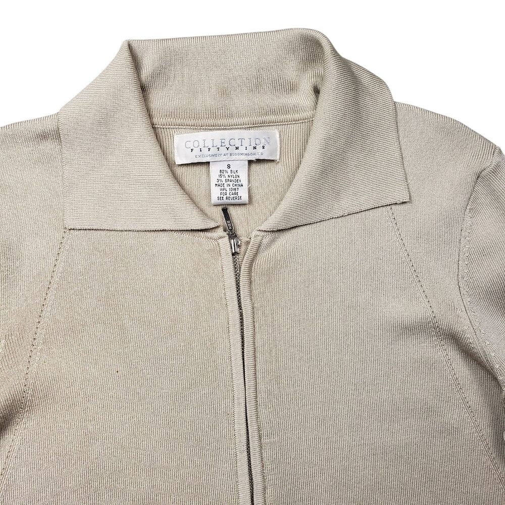 Vtg Collection Fifty Nine Silk Zip Cardigan Sweater Small Collared Y2K Preppy - Picture 11 of 11